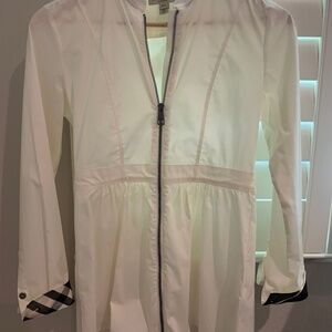 BURBERRY white long sleeve zip blouse plaid cuffs